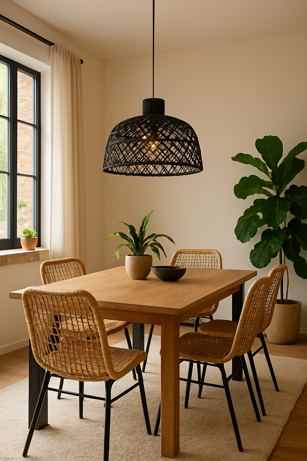 Colgante de Madera Tipo Mimbre Negro