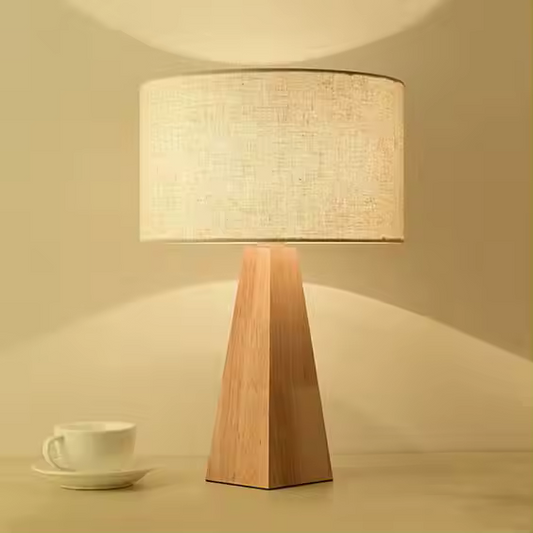 Lámpara de Mesa Portátil de Madera con Pantalla Textil
