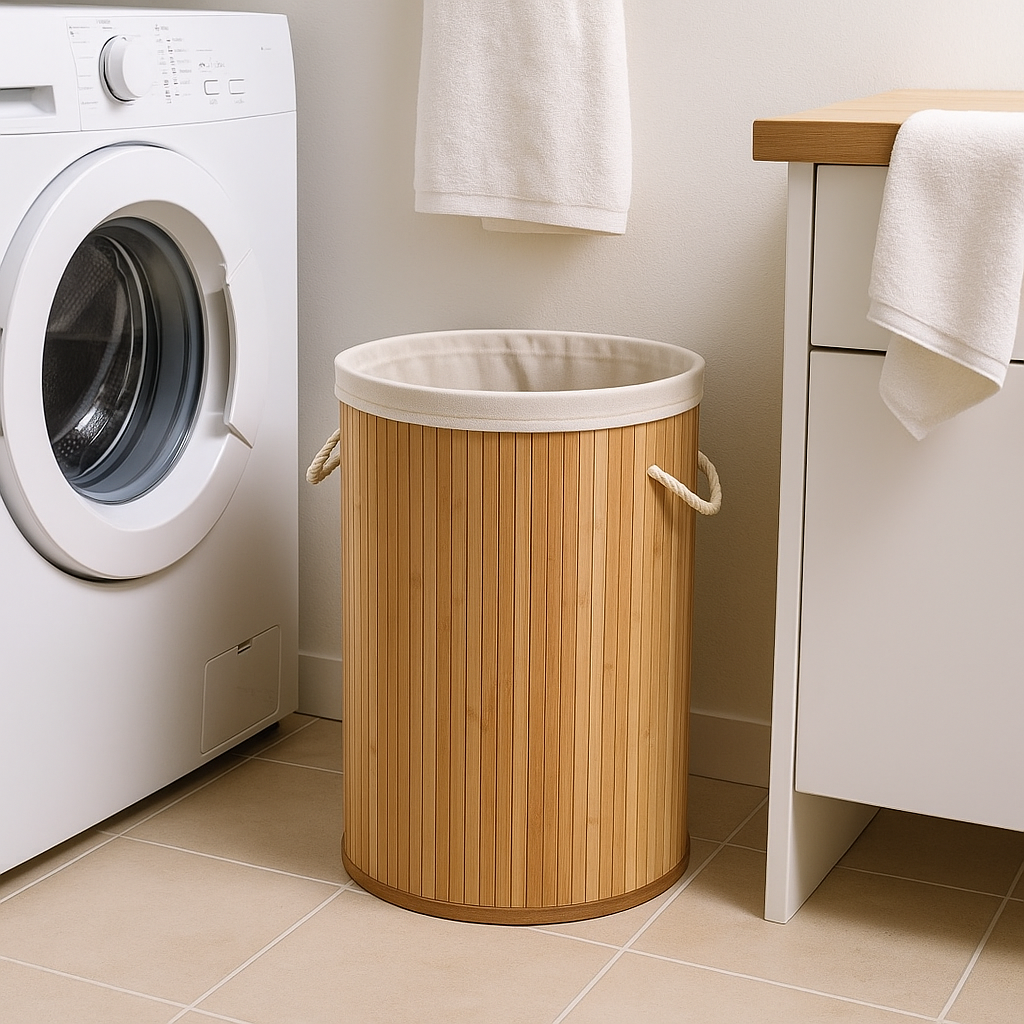 CESTO PLEGABLE RED D40X60CM C/TAPA,FUNDA BAMBÚ NAT