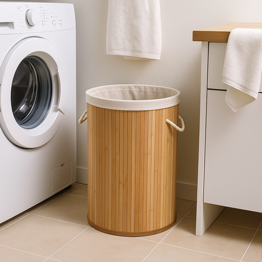 CESTO PLEGABLE RED D40X60CM C/TAPA,FUNDA BAMBÚ NAT