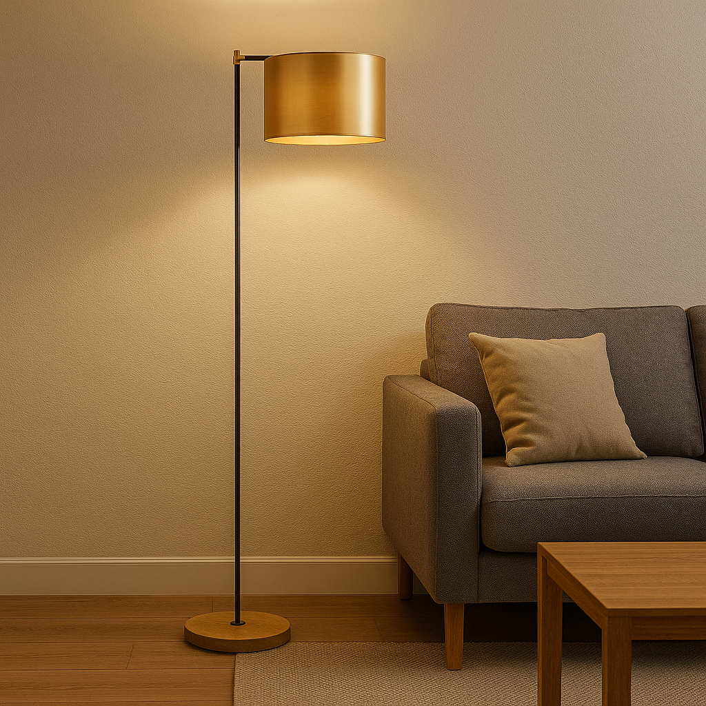 LAMPARA DE PIE 32x40x152CM SEDA/METAL DORADO/NEGRO