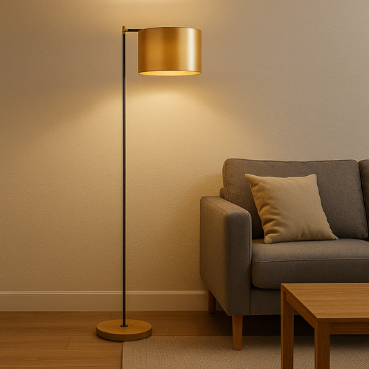 LAMPARA DE PIE 32x40x152CM SEDA/METAL DORADO/NEGRO