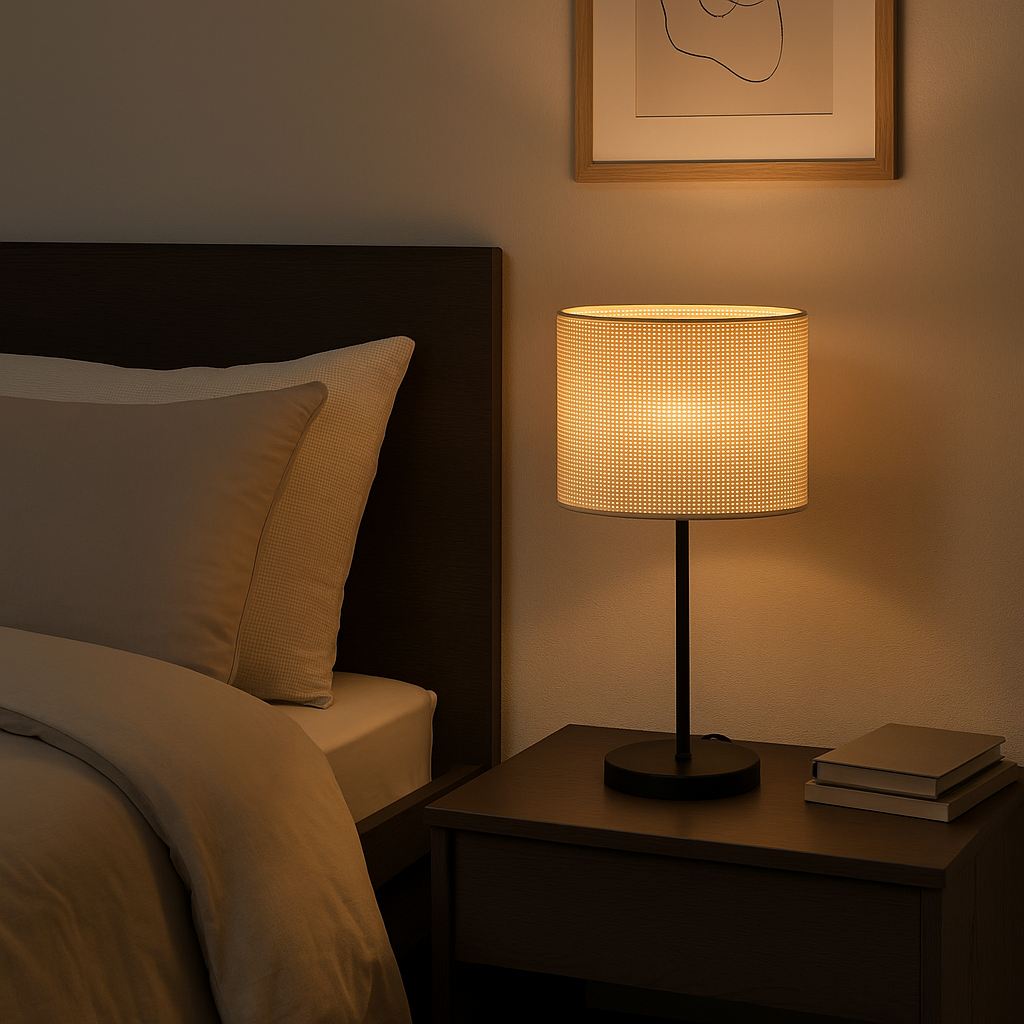 LAMPARA DE MESA D25x45CM TEJIDO/METAL BEIGE/NEGRO