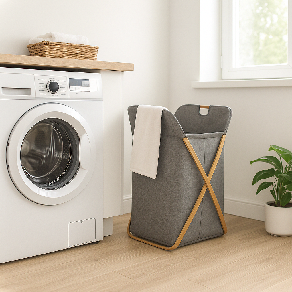 CESTO PARA ROPA RECTRACTIL TELA MADERA LH-4186