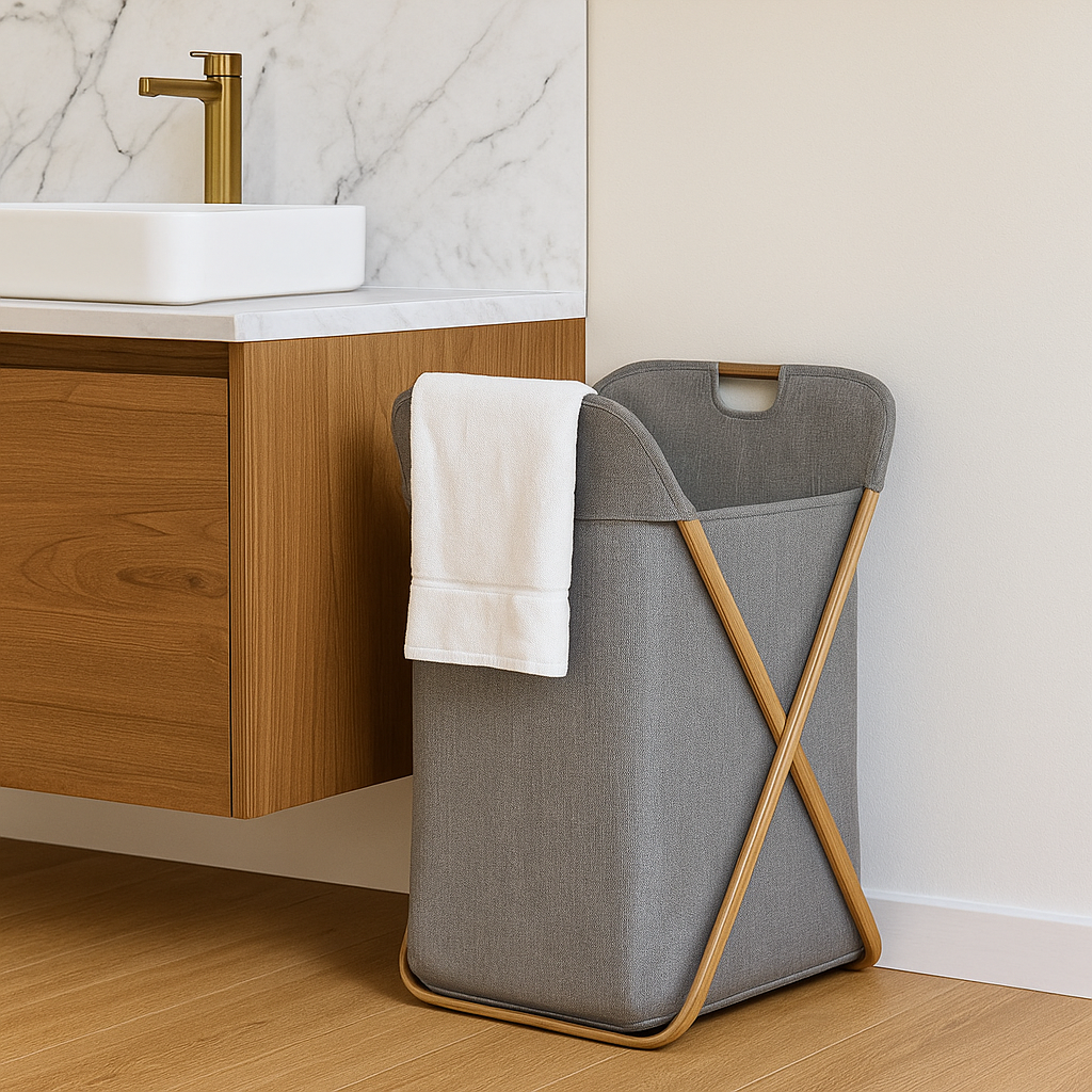 CESTO PARA ROPA RECTRACTIL TELA MADERA LH-4186