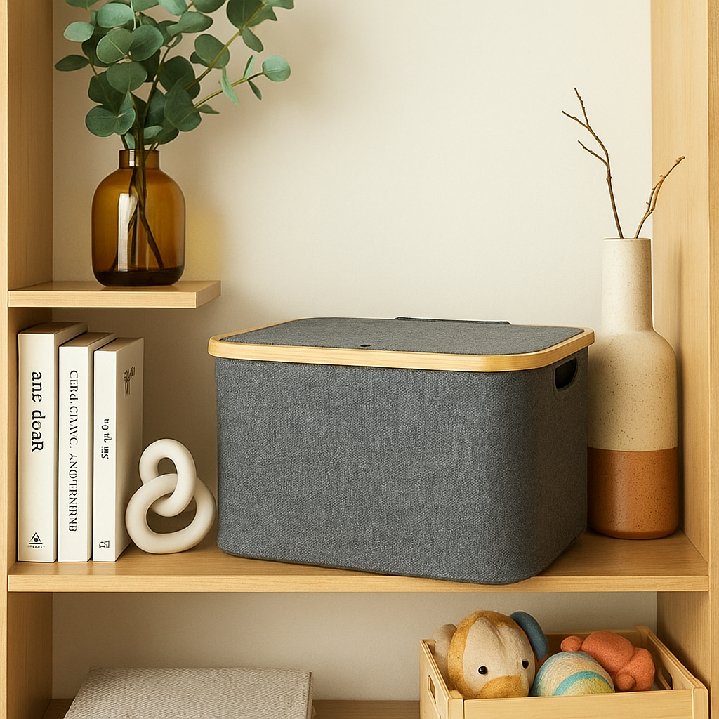 CESTO ORGANIZADOR TELA MADERA