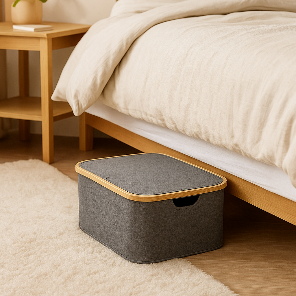 CESTO ORGANIZADOR TELA MADERA