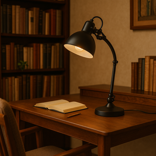 Portátil Mesa Acero Negro y Madera 1xE27 "Lubenham"