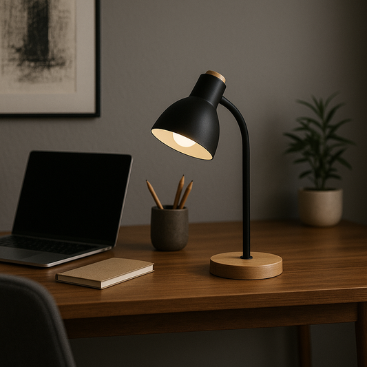 Portátil Mesa Negra con Base de Madera 1xE27 "Veradal"