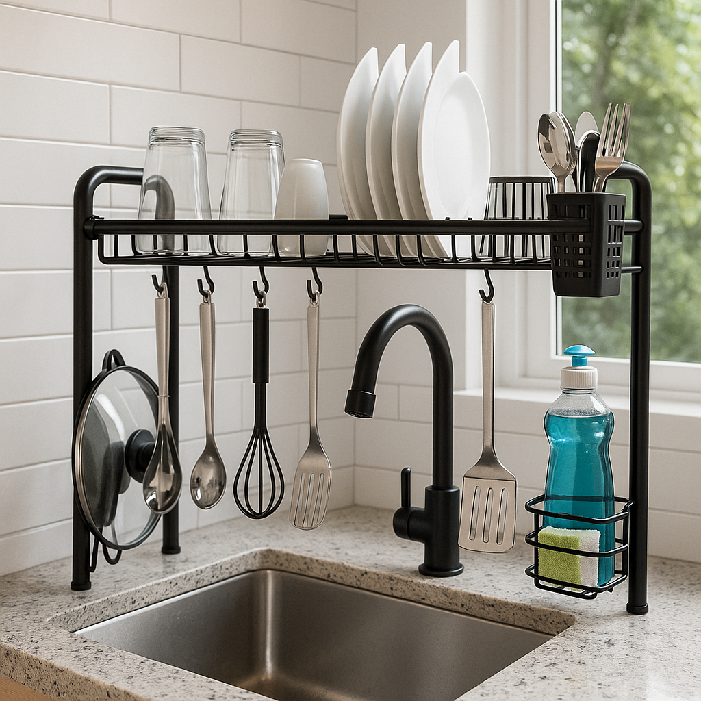 Escurridor de platos para mesada negro 86x29x54 cm