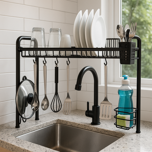 Escurridor de platos para mesada negro 86x29x54 cm
