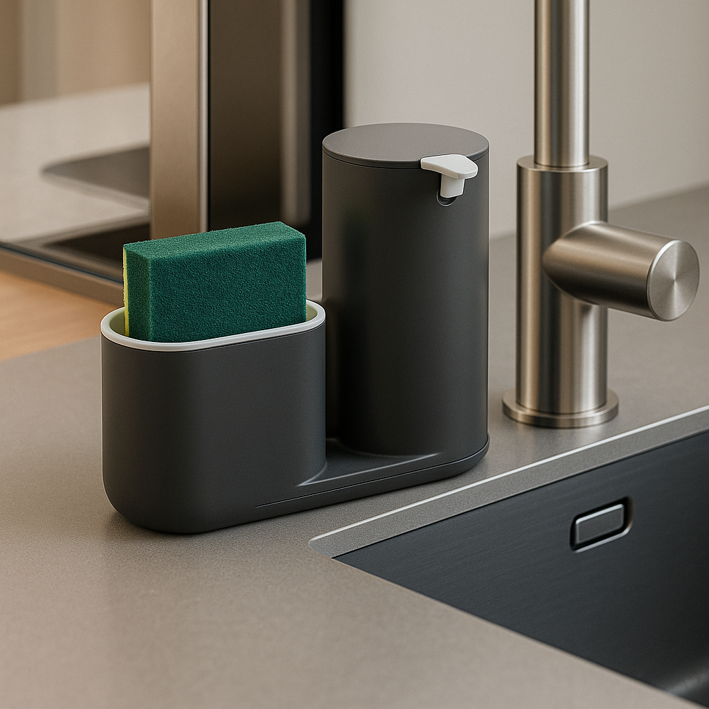 Dispensador de jabon liquido + soporte para esponja negro