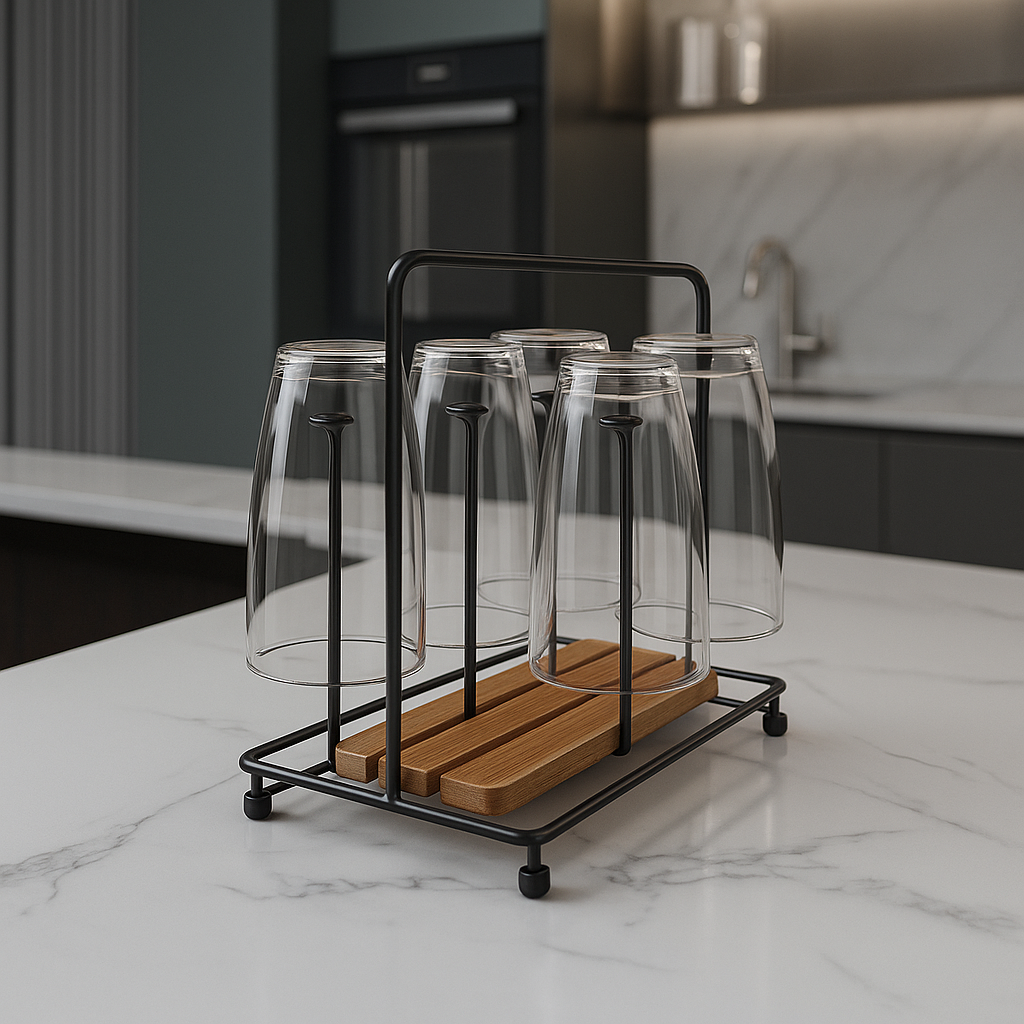 Escurrevasos de acero y madera negro