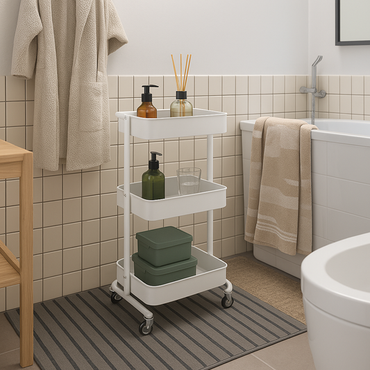 Carrito 3 estantes c/ruedas blanco 45x38x82cm