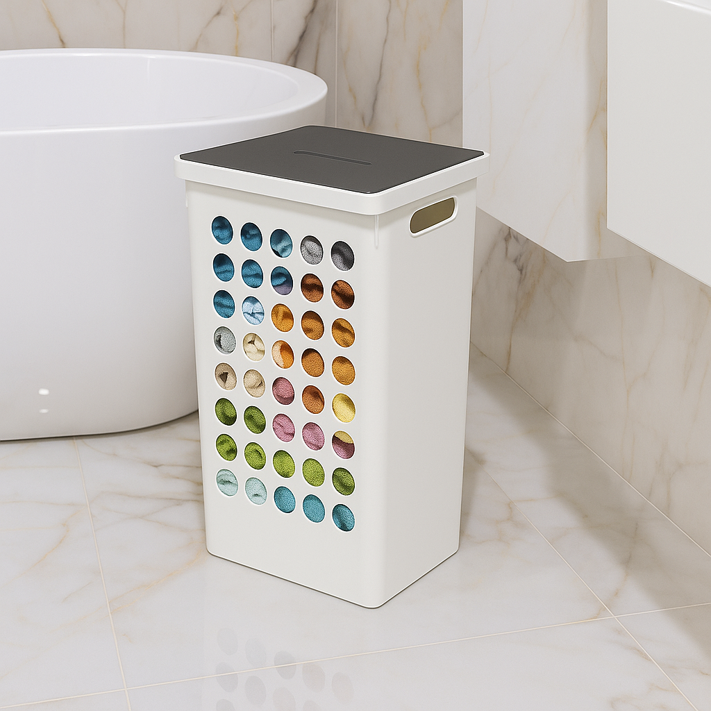 CESTO ROPA 39X26X60 BCO TAPA GRIS