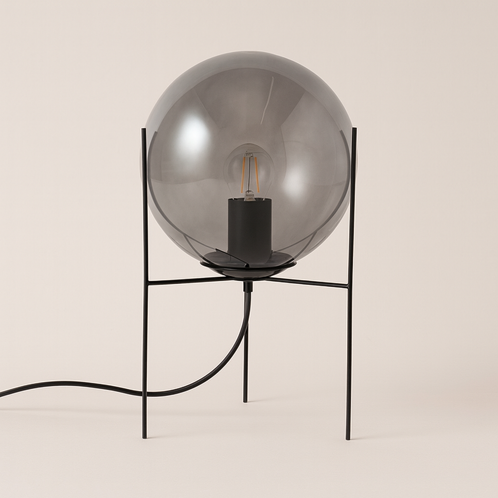 Lámpara de Mesa Pireo – Negro & Vidrio Ahumado