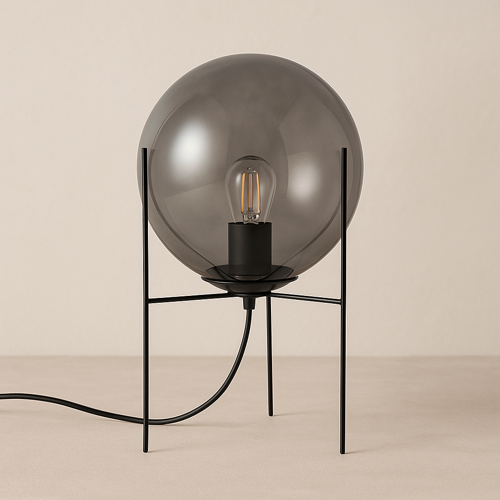 Lámpara de Mesa Pireo – Negro & Vidrio Ahumado