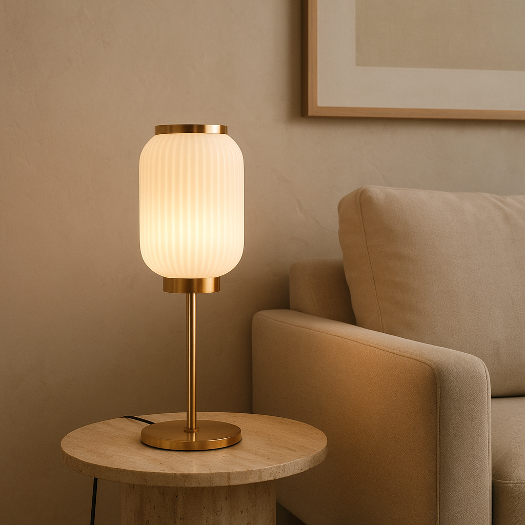 Lámpara de Mesa Pirce – Bronce & Vidrio Opal