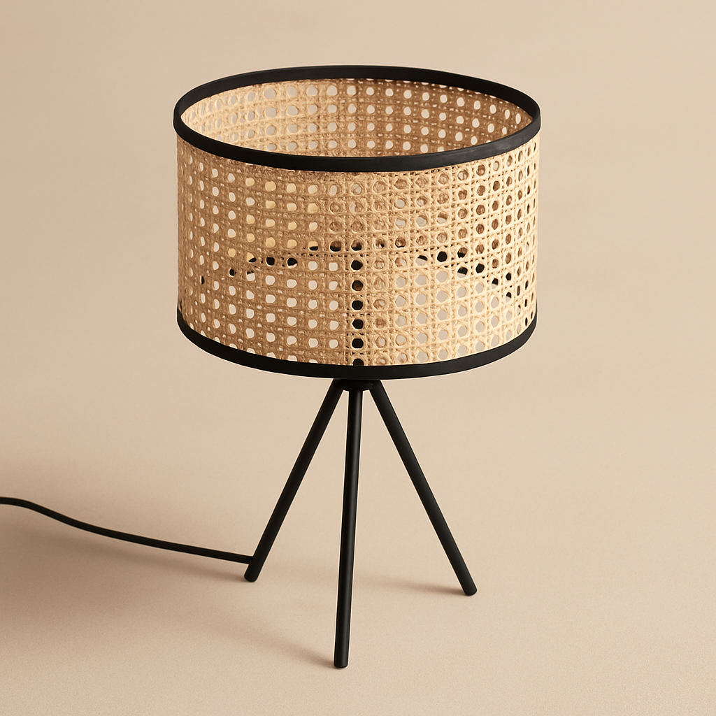 Lámpara de Mesa Amelio – Ratán Natural & Estructura Negra