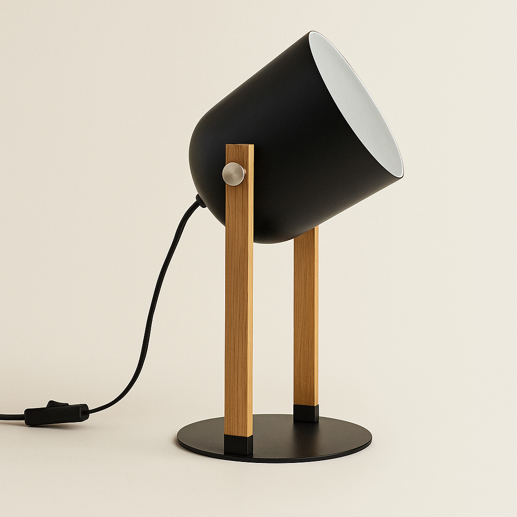 Lámpara de Mesa Alba – Negro & Madera Natural