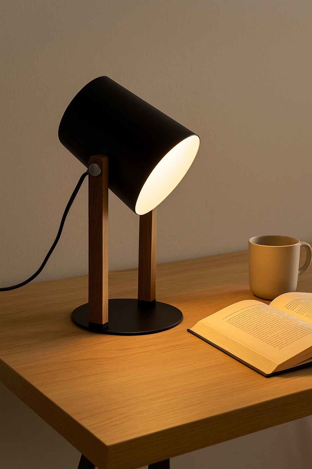 Lámpara de Mesa Alba – Negro & Madera Natural