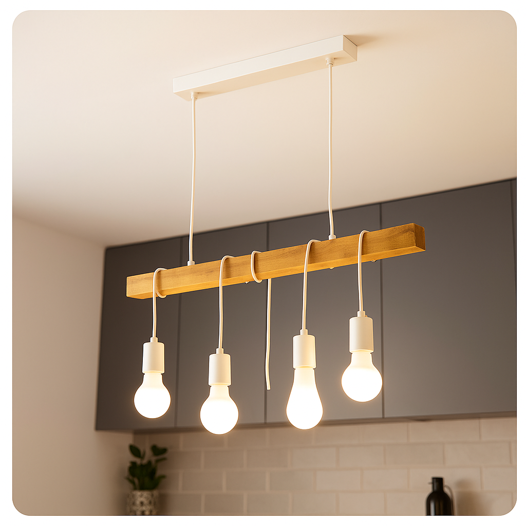 Colgante Vintage Madera y Portalámparas Blanco