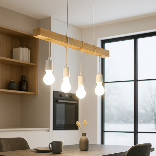 Colgante Vintage Madera y Portalámparas Blanco