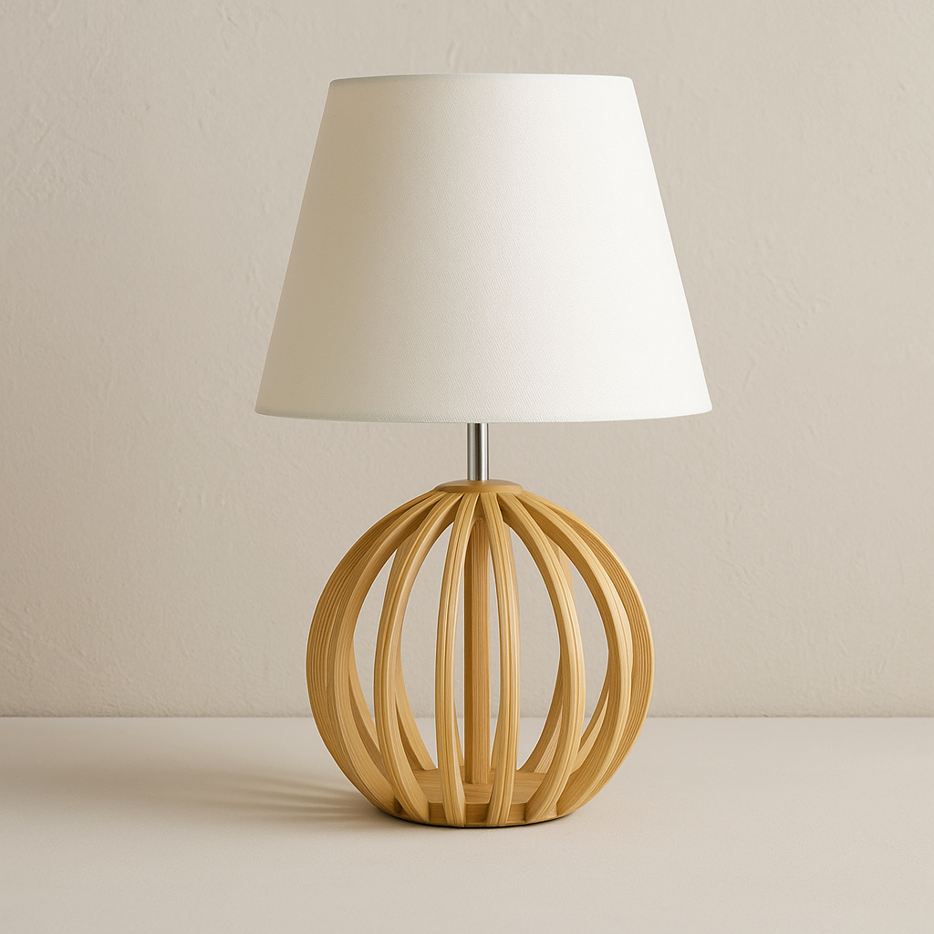 Lámpara de Mesa Danilo – Madera Natural & Pantalla Blanca