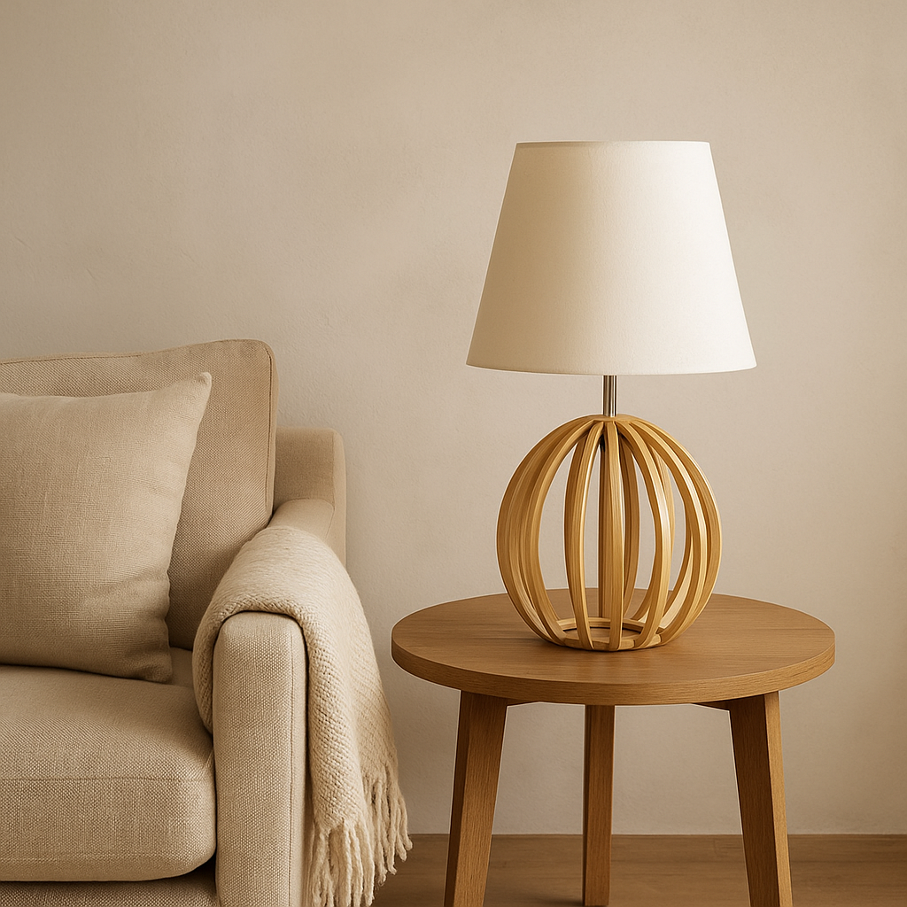 Lámpara de Mesa Danilo – Madera Natural & Pantalla Blanca