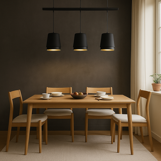 Colgante de Acero Negro/Madera Pantalla Textil