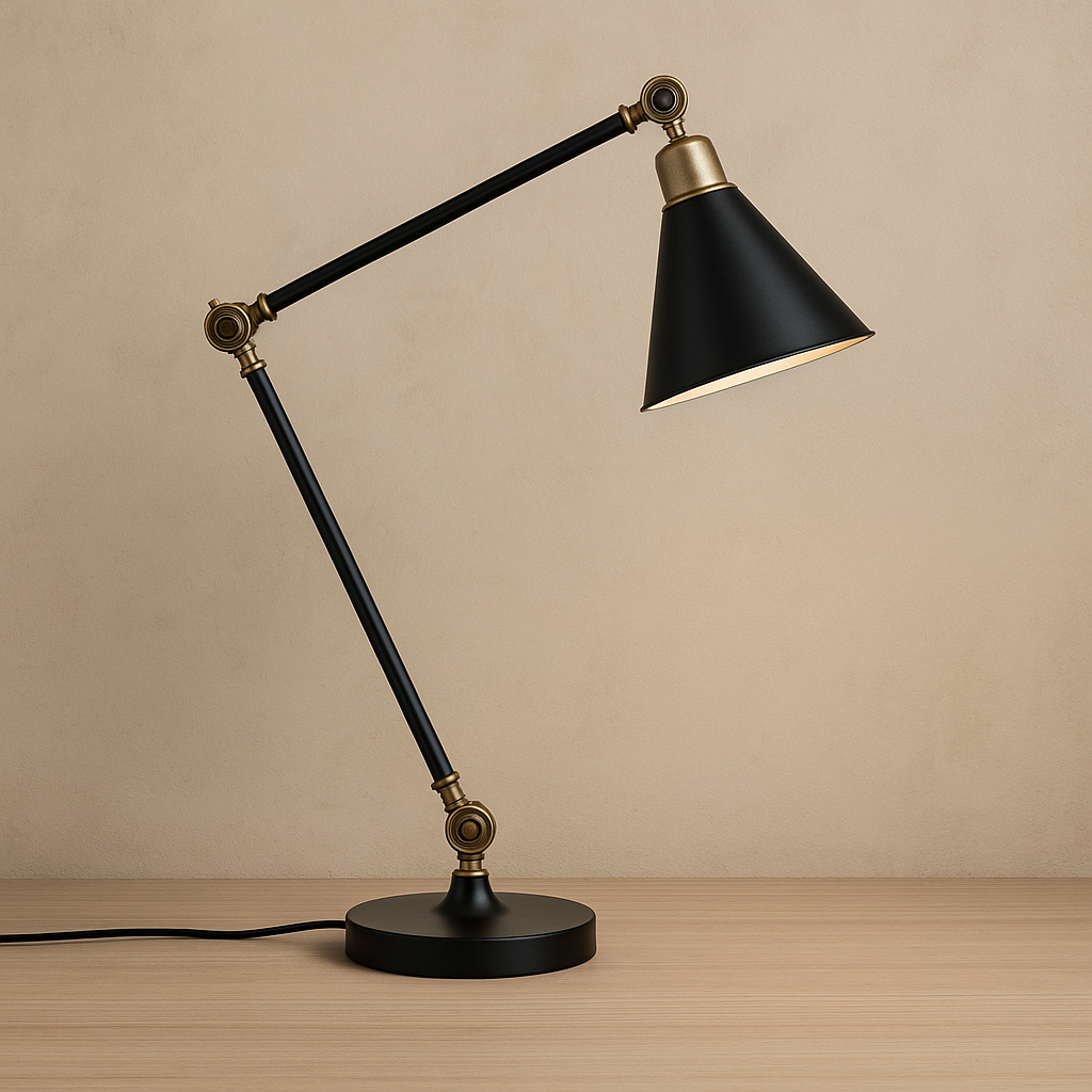 Lámpara de Mesa Falco – Negra con Detalles Dorados