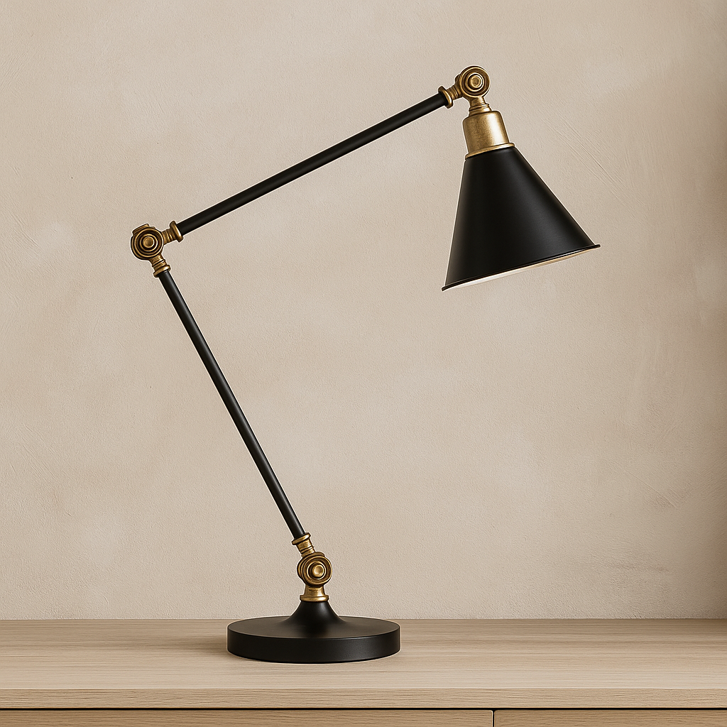 Lámpara de Mesa Falco – Negra con Detalles Dorados