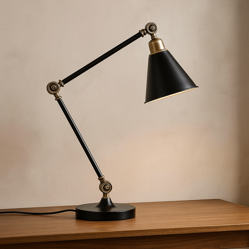 Lámpara de Mesa Falco – Negra con Detalles Dorados