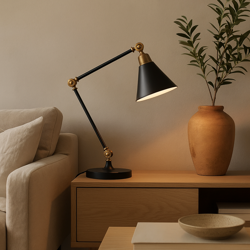 Lámpara de Mesa Falco – Negra con Detalles Dorados