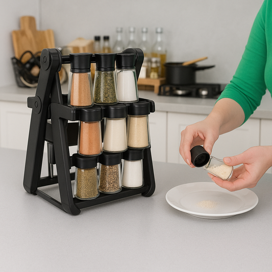 Condimentero con soporte giratorio x18 frascos