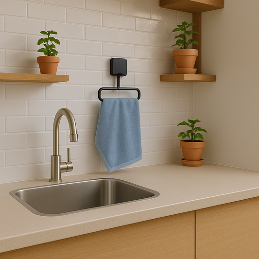 Toallero adhesivo negro cuadrado 16x12x7.7cm