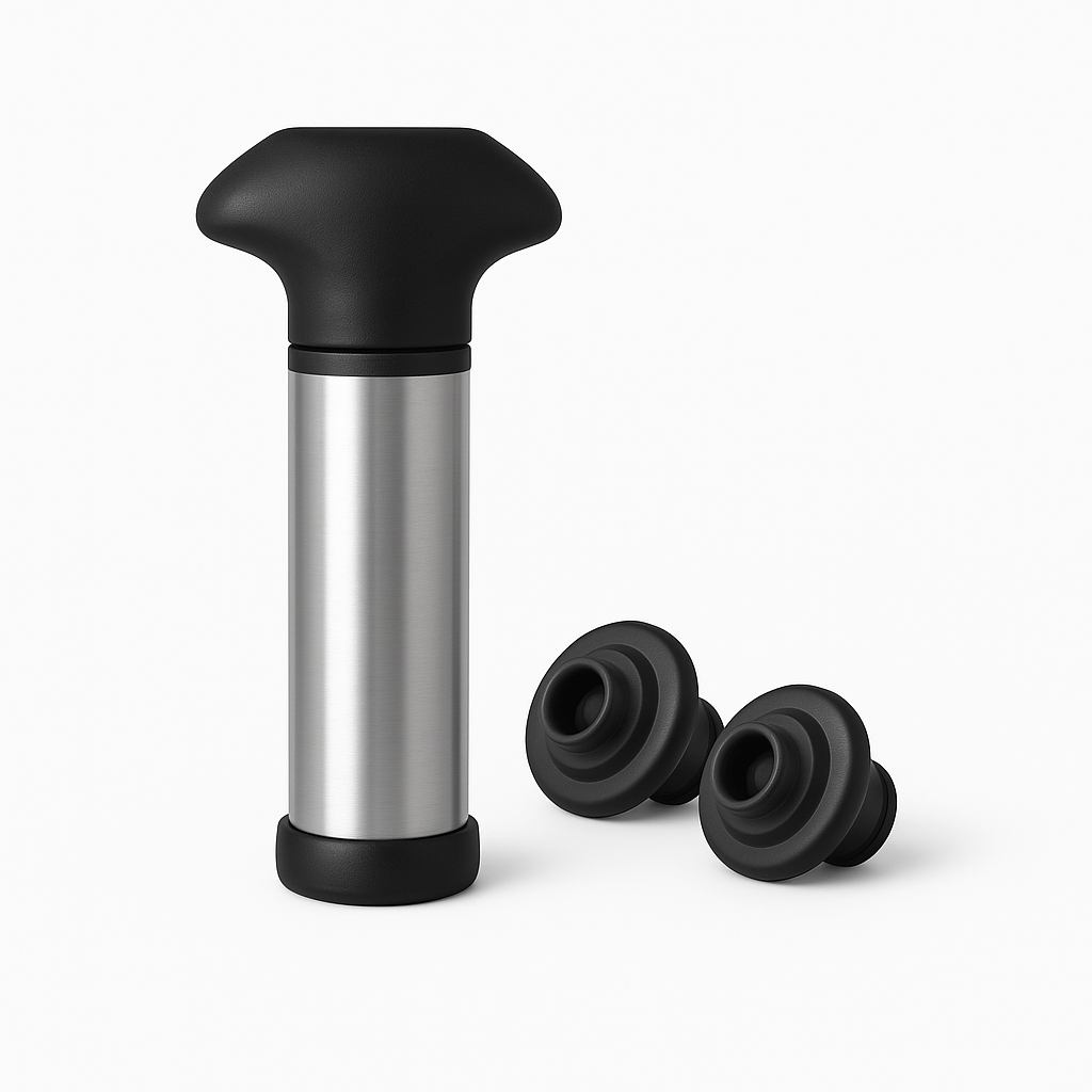 BOMBA DE VACIO Y 2 TAPAS P/ VINO "HARMONIZA"