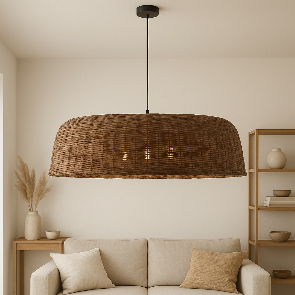 Lámpara colgante ratán apaisada 3xE27 1000x400mm