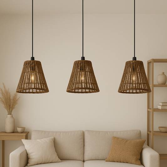 Lámpara colgante 3xE27 pant. ovalada de tela blanca