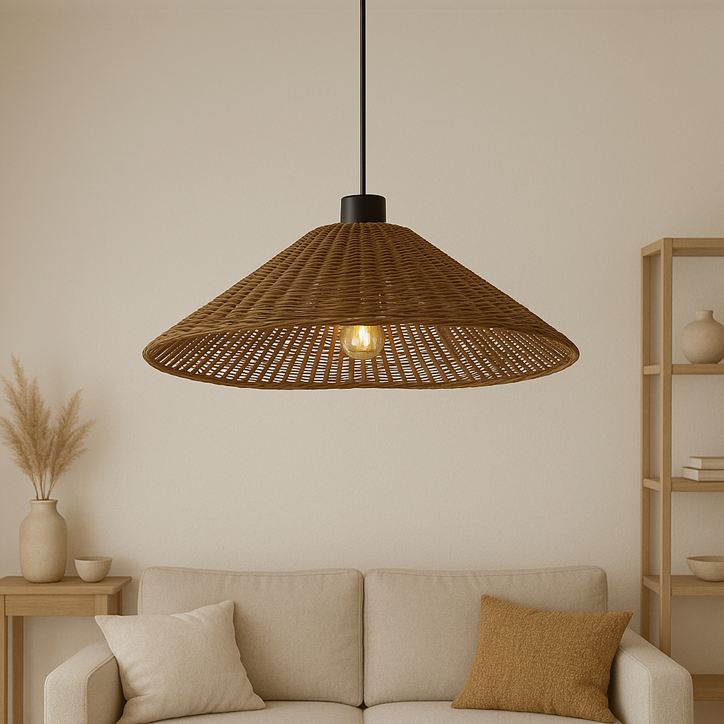 Lámpara colgante E27 decorada con hilos papel marrón