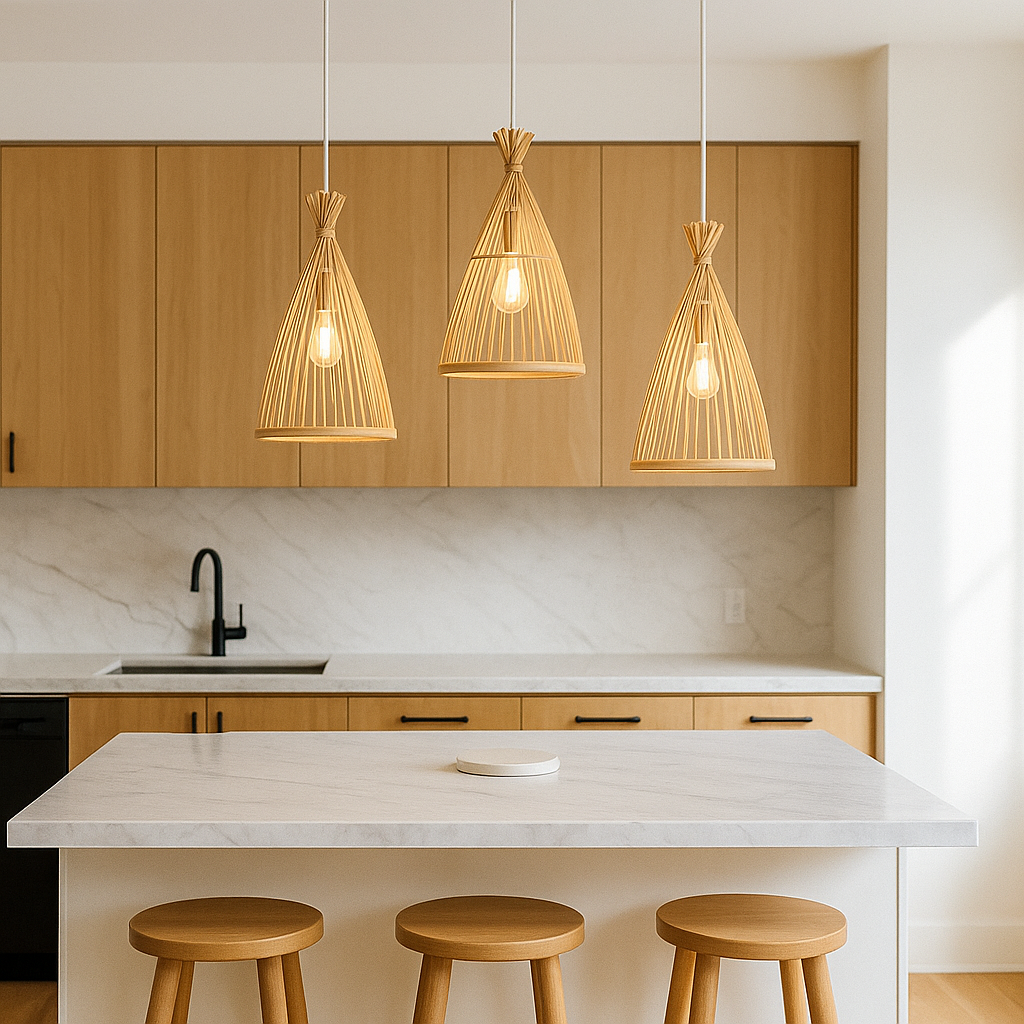 Colgante de bambú con base triple