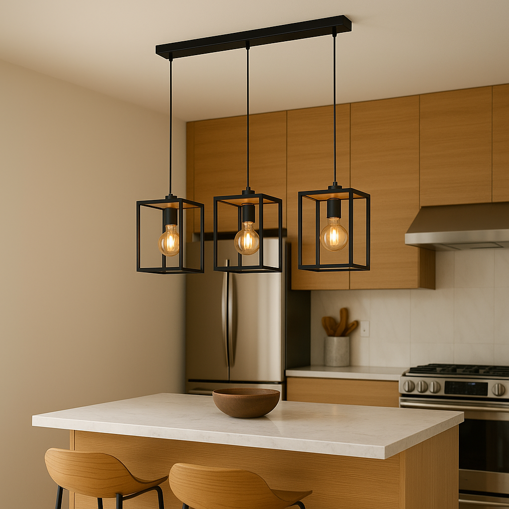 Colgante de Acero Negro/Madera 3 Prismas