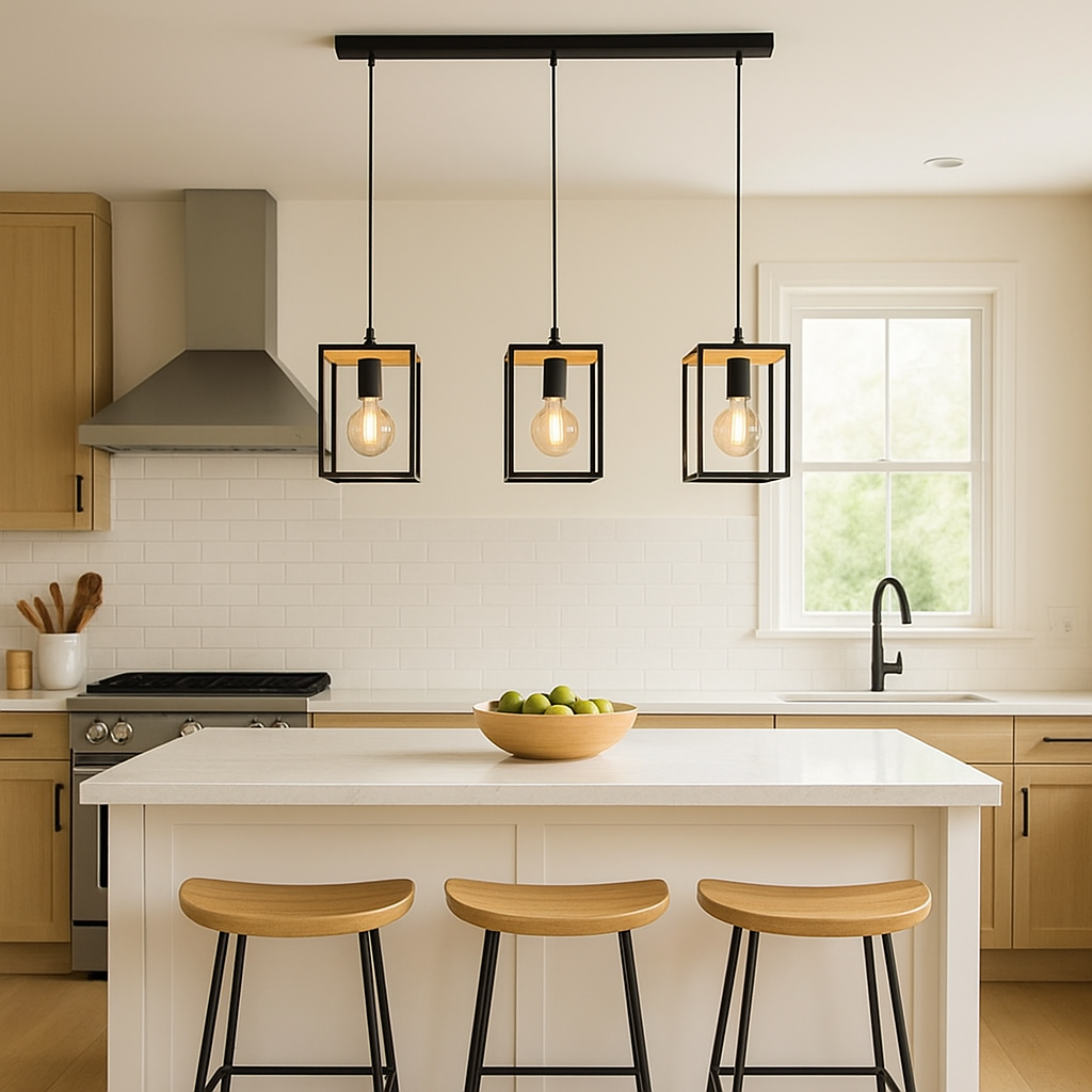 Colgante de Acero Negro/Madera 3 Prismas