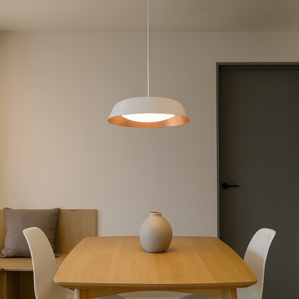 Luminaria Colgante Decorativa Dimerizable Harley CCT 25W en acabado blanco y cobre