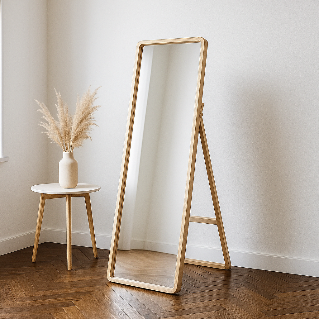 ESPEJO DE PIE MADERA 50x100CM BORDE REDONDO NATURAL