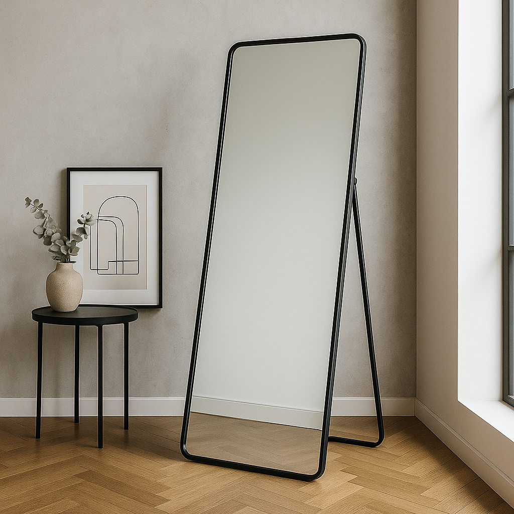 ESPEJO DE PIE METAL 50x100CM BORDE REDONDO NEGRO