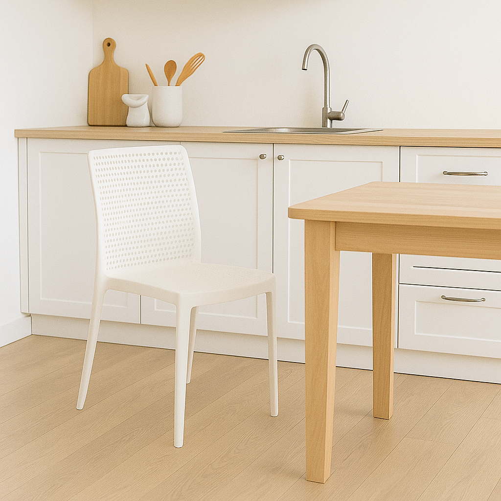 SILLA APILABLE BLANCA "ISABELLE" RESPALDO CALADO