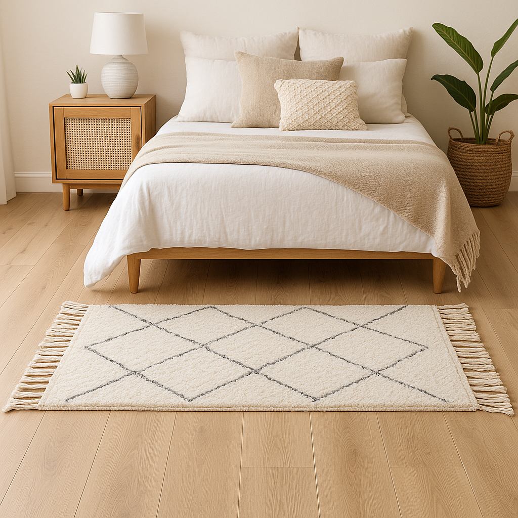 ALFOMBRA 50x80CM ROMBOS BLANCO Y NEGRO