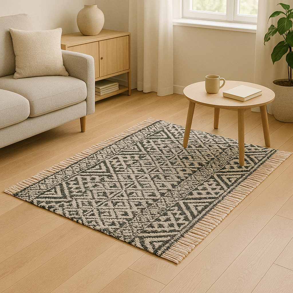 ALFOMBRA 50x80CM TRIANGULOS TRIBAL BLANCO Y NEGRO