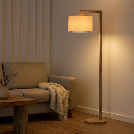 Portátil de Pie en Madera y Tela Blanca 1xE27 Altura 1550cm